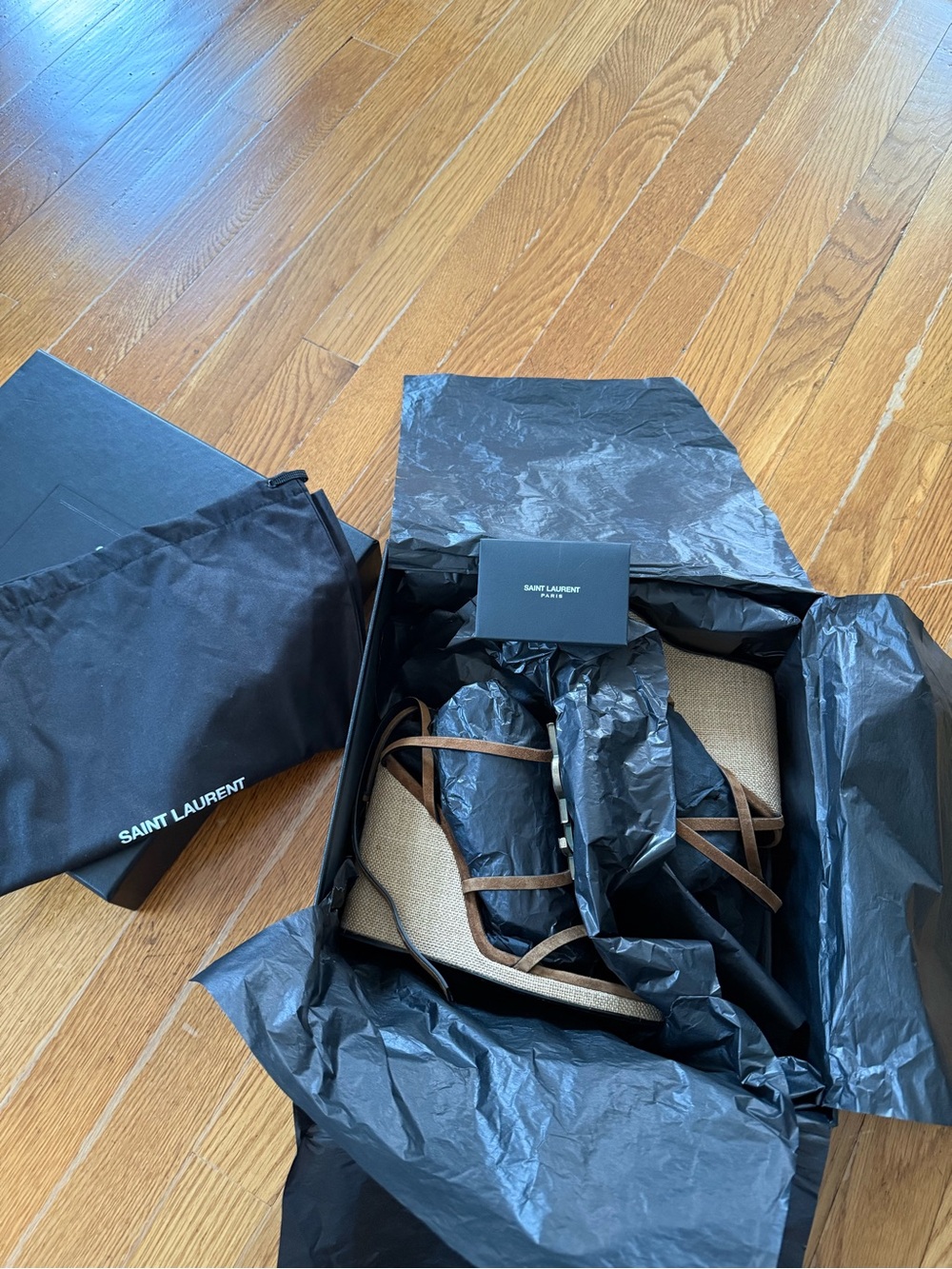 Saint Laurent Cassandra 105 Wedge Sandals Brown Suede Size 38 - Picture 9 of 11